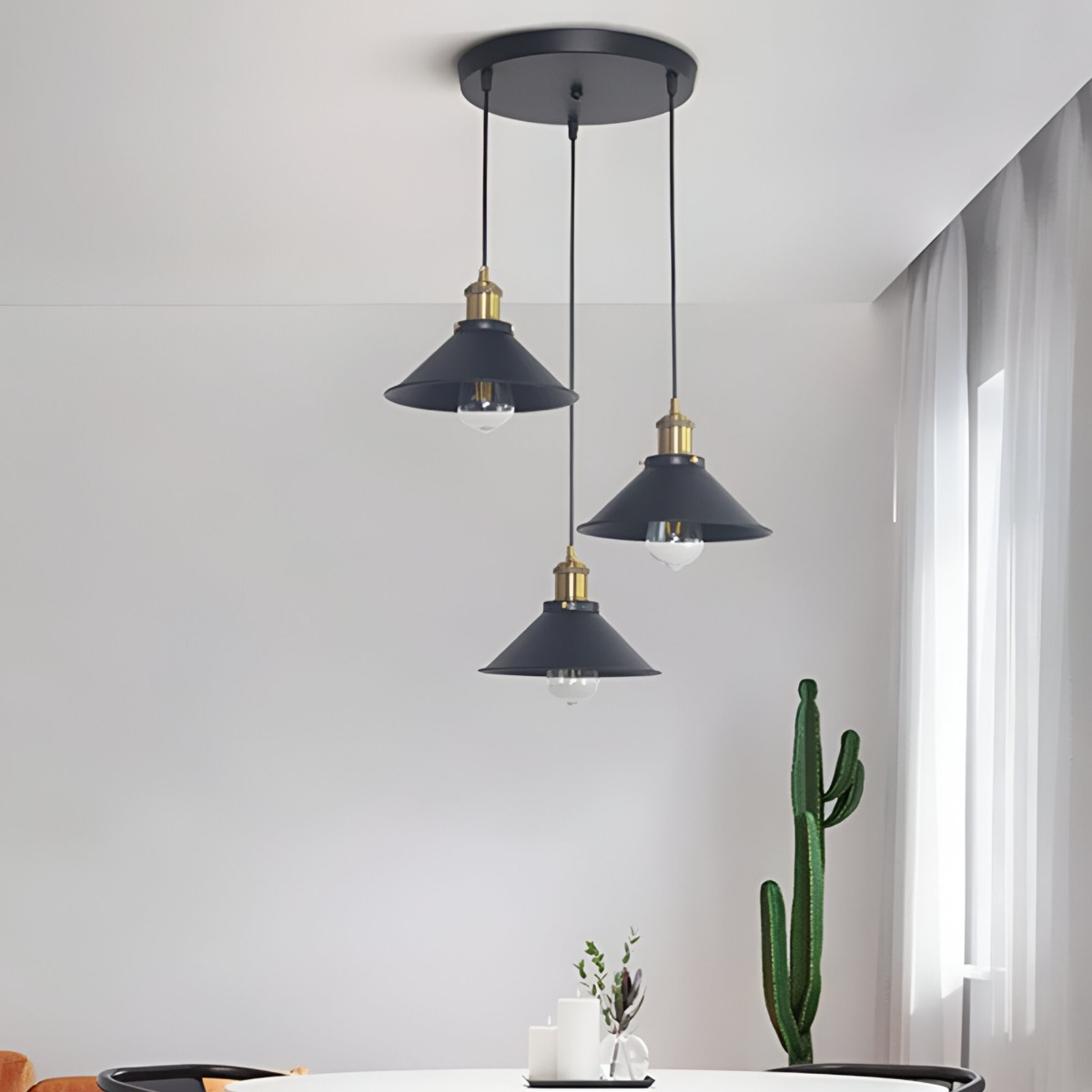 LÁMPARA COLGANTE TECHO INDUSTRIAL AJUSTABLE 3 FOCOS JHN NEGRO - 5