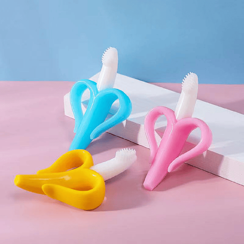 SET A95X MULTICOLOR 5 MORDEDORES SILICONA PLATANO CEPILLO DIENTES BEBE LAU - 8