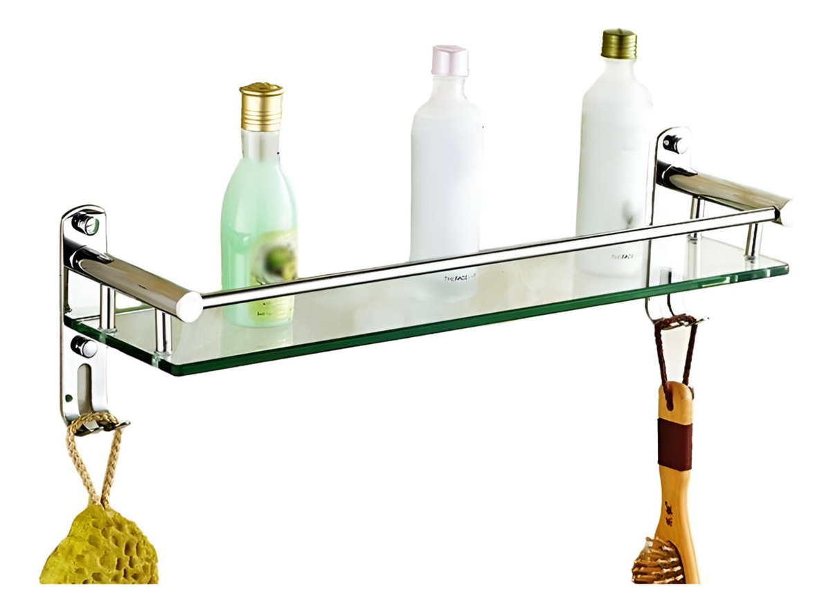ESTANTE VIDRIO ORGANIZADOR BAÑO ACERO INOXIDABLE 50CM JHN PLATA - 6