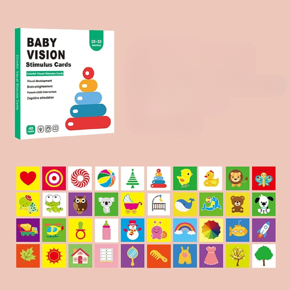 SET DE 6 TARJETAS ESTIMULACIÓN VISUAL BEBÉ 18-36 MESES JHN - 5