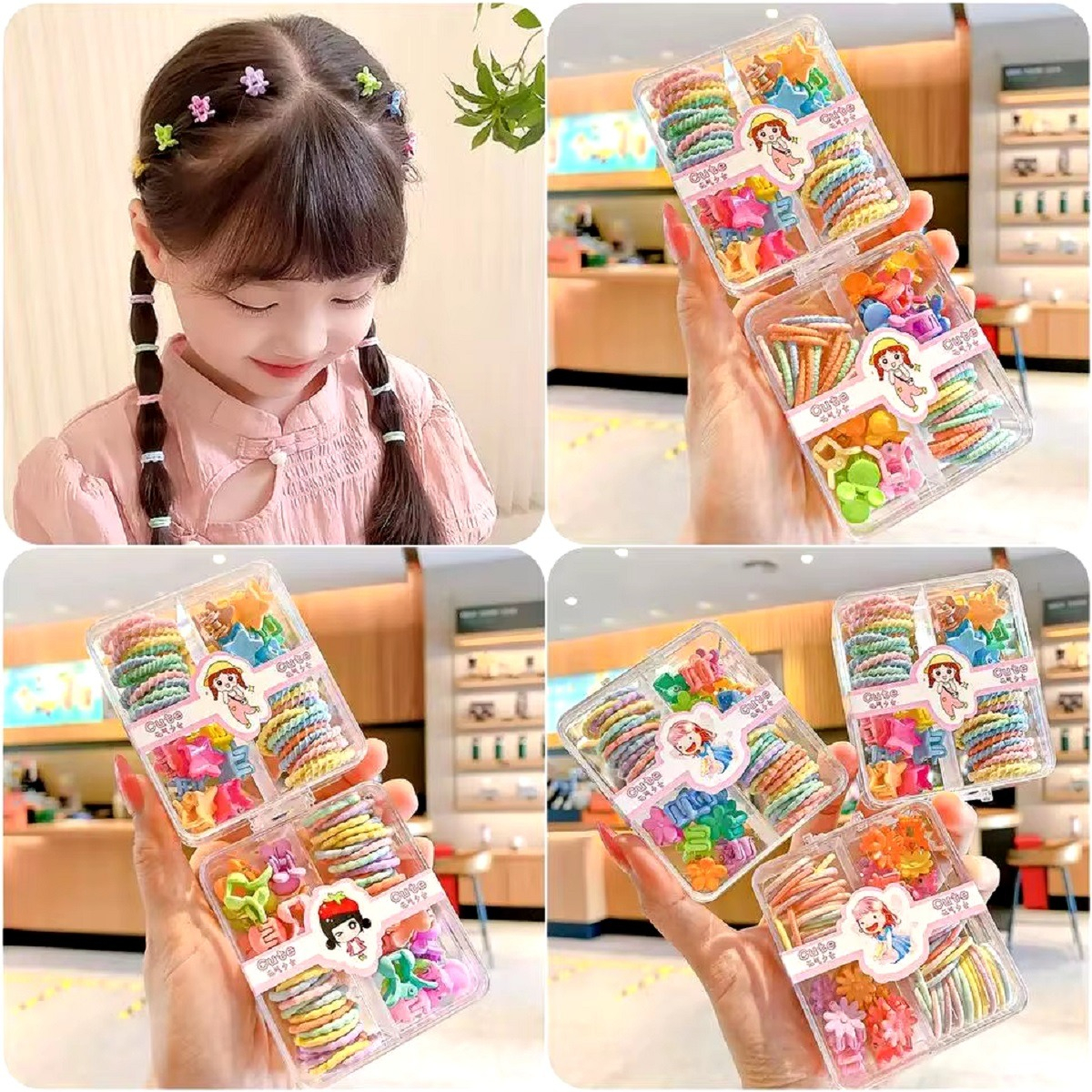 SET MULTICOLOR DE 5 PACK GOMAS PINZAS ELÁSTICAS NIÑAS COLETEROS JHN - 2
