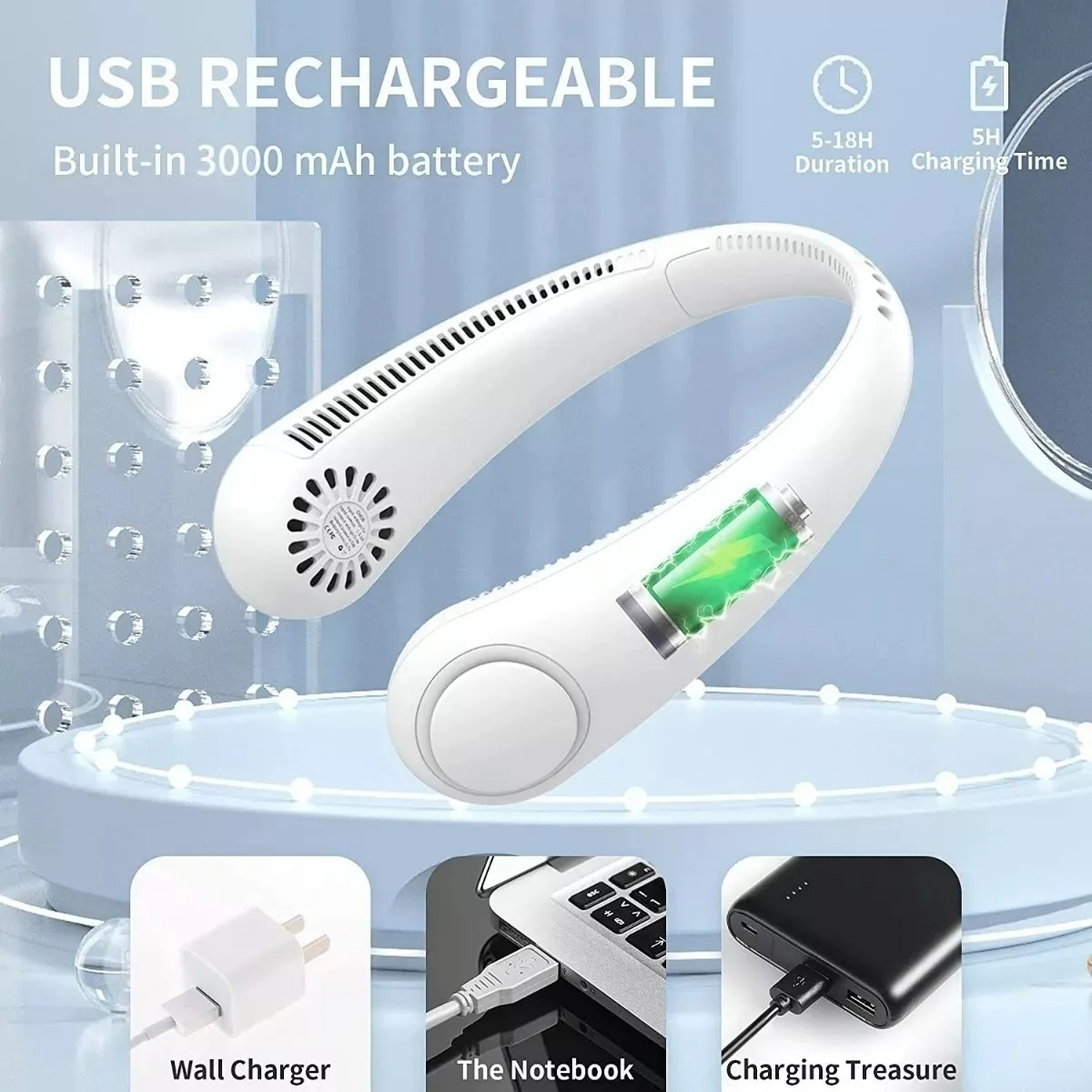 VENTILADOR PORTATIL CUELLO RECARGABLE AJUSTABLE USB LAU - 5