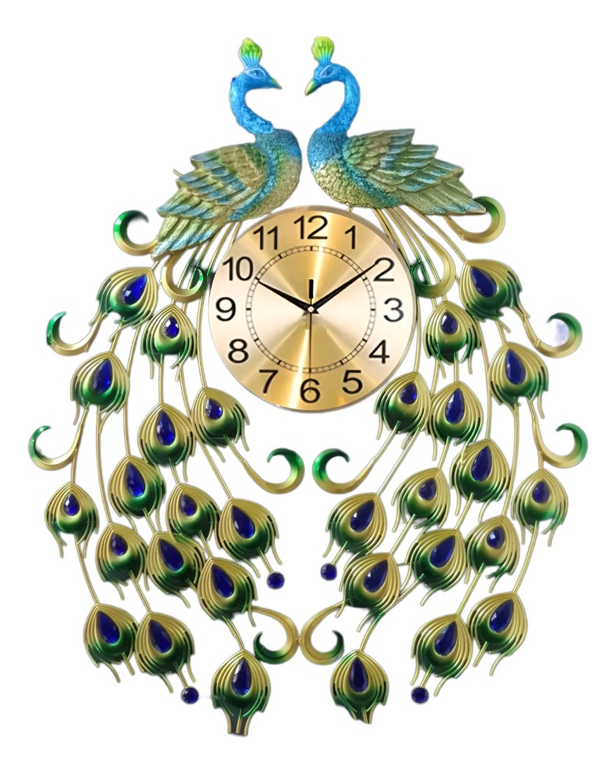 RELOJ ANALÓGICO PARED DISEÑO DOBLE PAVO REAL DECORATIVO JHN - 1