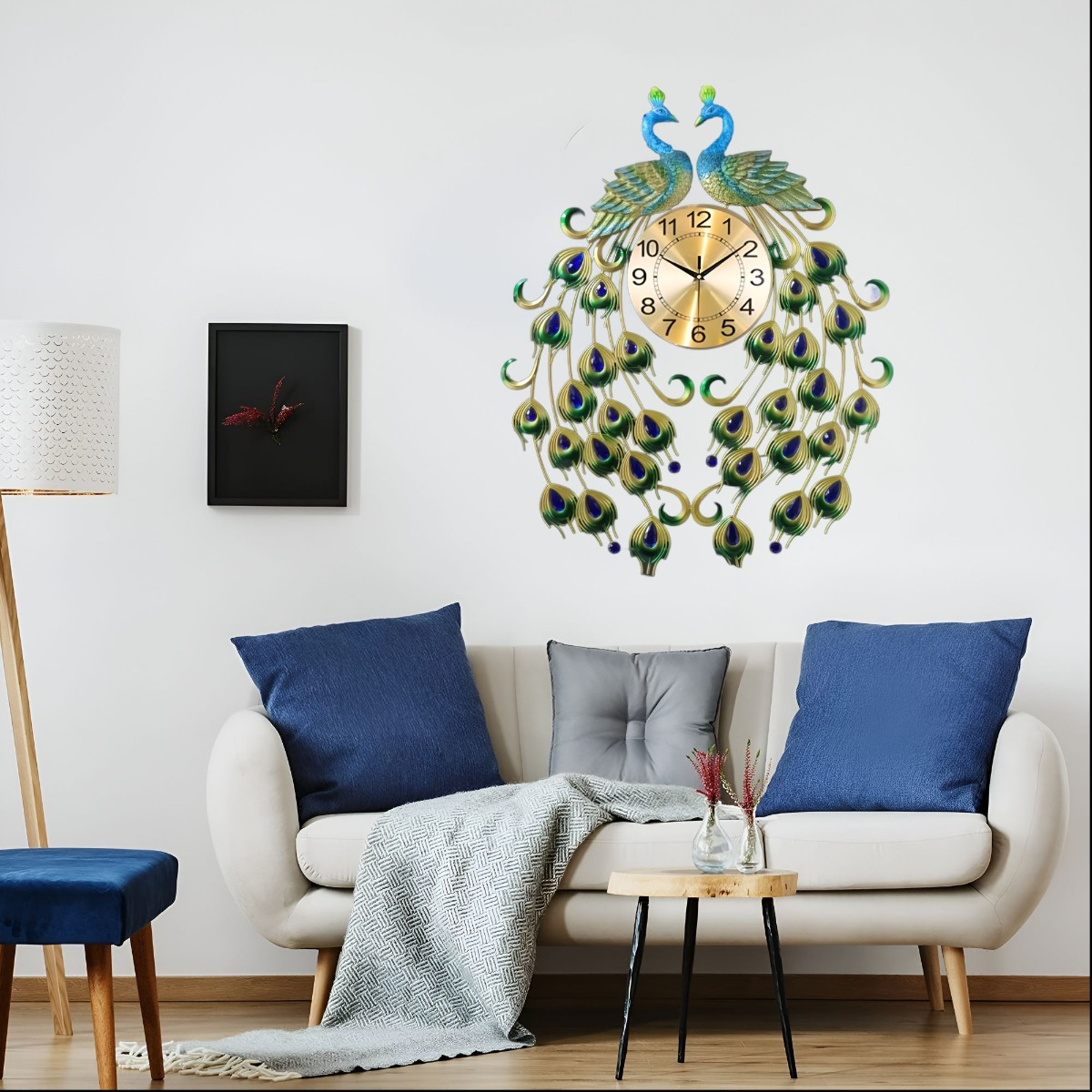 RELOJ ANALÓGICO PARED DISEÑO DOBLE PAVO REAL DECORATIVO JHN - 4