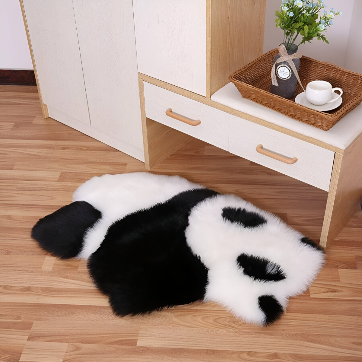 ALFOMBRA CONTEMPORÁNEA MODERNA PANDA ANTIDESLIZANTE BLANCO NEGRO JHN 60 X 90 CM - 7