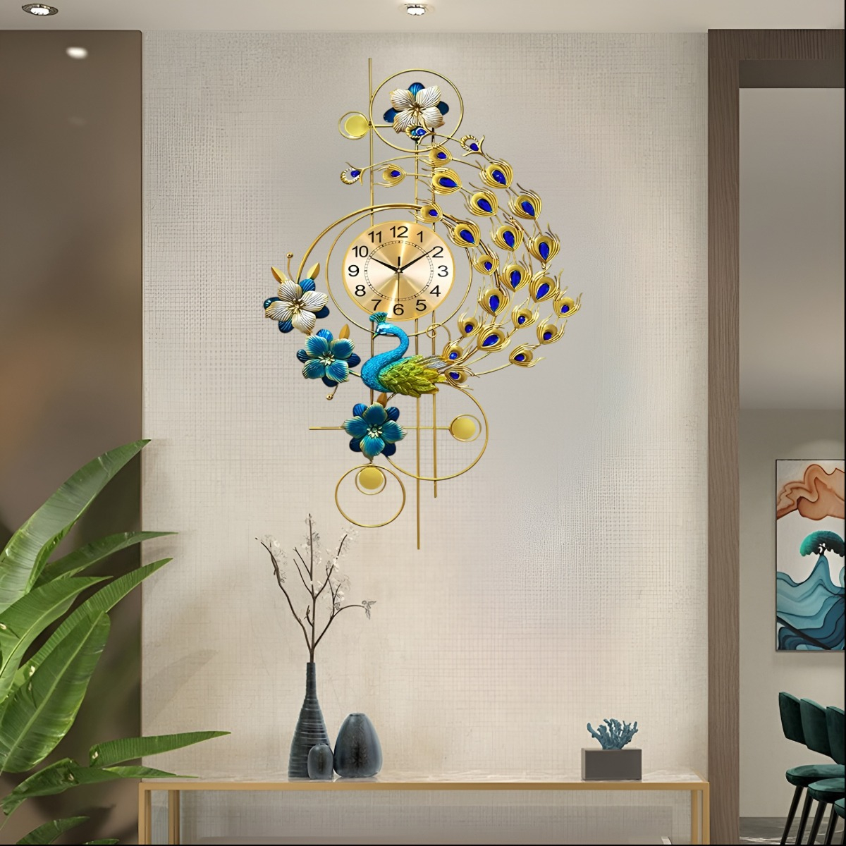 RELOJ PARED PAVO REAL GRANDE DECORATIVO SILENCIOSO JHN - 4