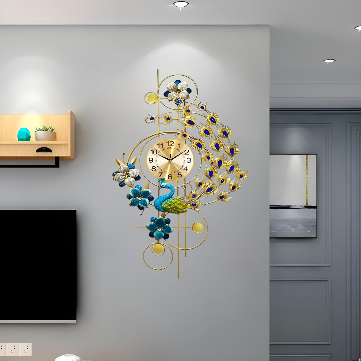 RELOJ PARED PAVO REAL GRANDE DECORATIVO SILENCIOSO JHN - 5
