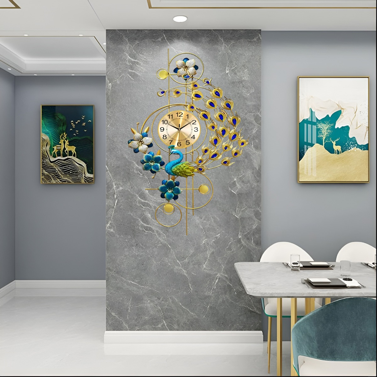 RELOJ PARED PAVO REAL GRANDE DECORATIVO SILENCIOSO JHN - 7