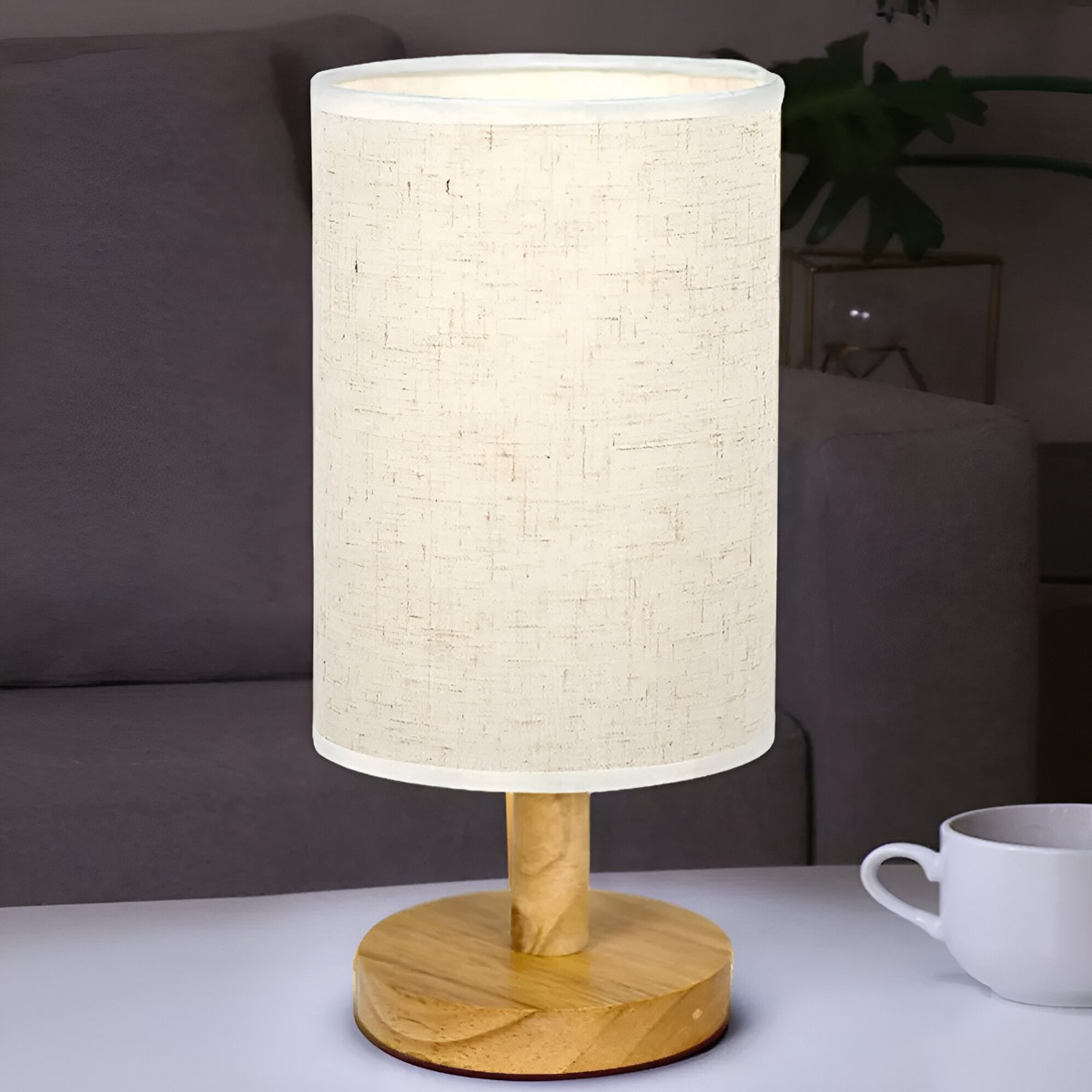 LÁMPARA MESA MINIMALISTA DECORATIVA MADERA REDONDA BEIGE JHN - 8