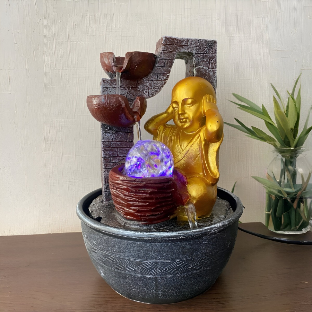 FUENTE AGUA MONJE PEQUEÑO ZEN ADORNOS DECORATIVA JHN - 4