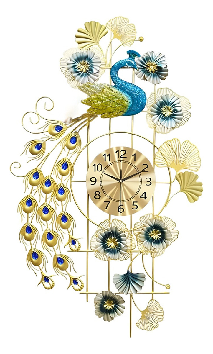 RELOJ PARED PAVO REAL DECORATIVO COLGANTE SILENCIOSO JHN - 1