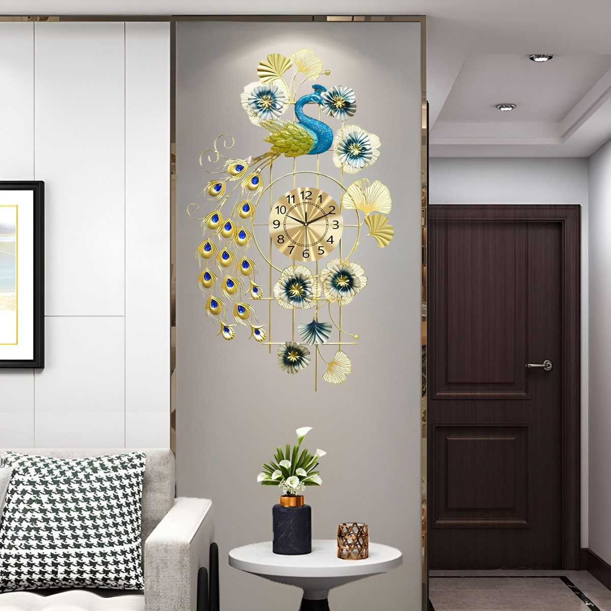 RELOJ PARED PAVO REAL DECORATIVO COLGANTE SILENCIOSO JHN - 4