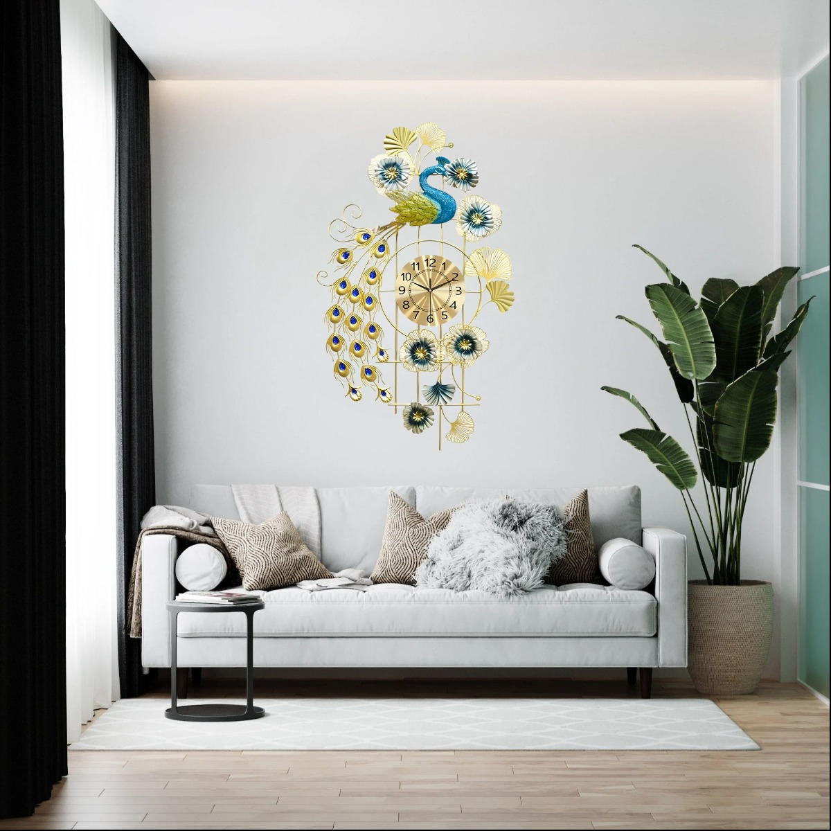 RELOJ PARED PAVO REAL DECORATIVO COLGANTE SILENCIOSO JHN - 7