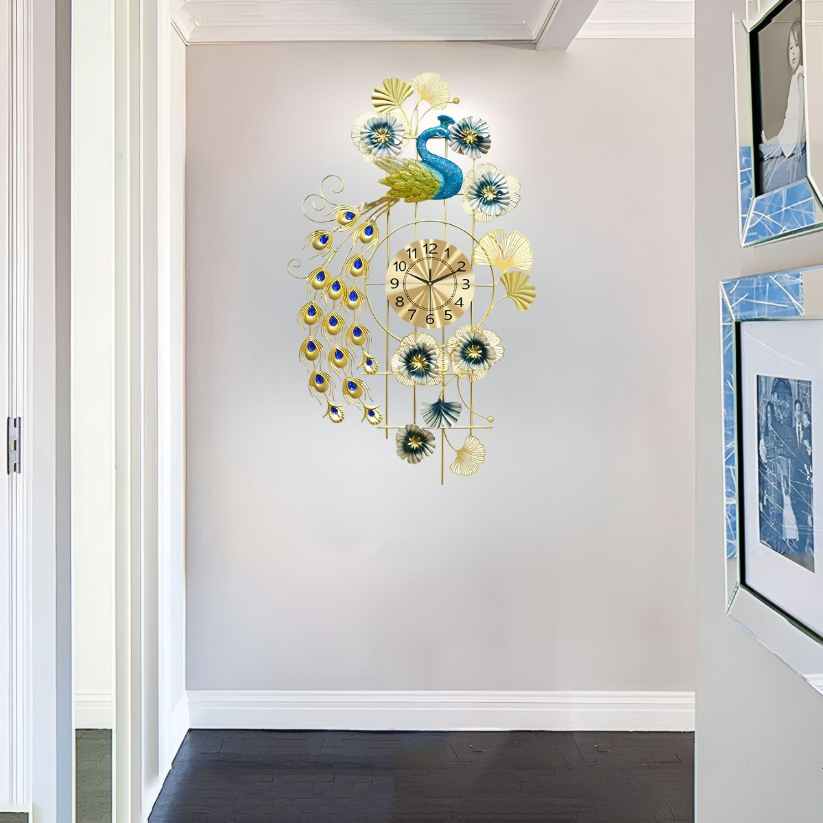 RELOJ PARED PAVO REAL DECORATIVO COLGANTE SILENCIOSO JHN - 9