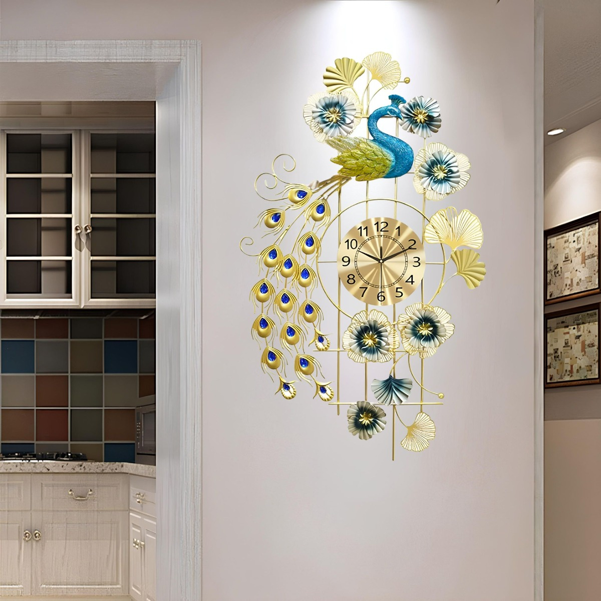 RELOJ PARED PAVO REAL DECORATIVO COLGANTE SILENCIOSO JHN - 10