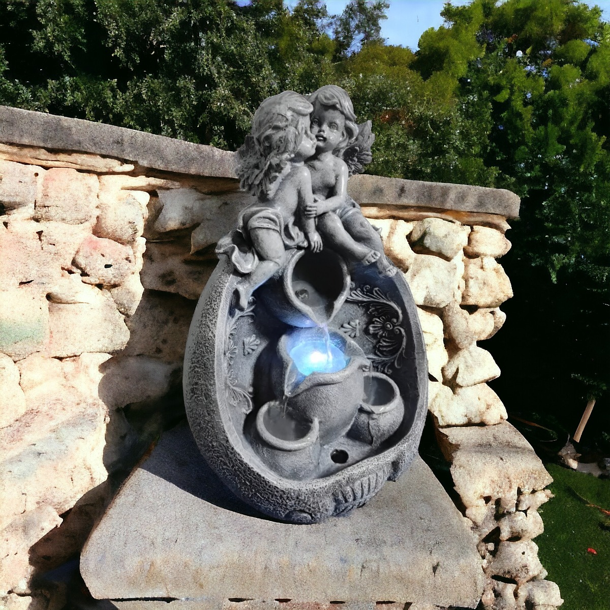 FUENTE AGUA ANGELES CON LUZ LED DECORATIVA JHN - 7
