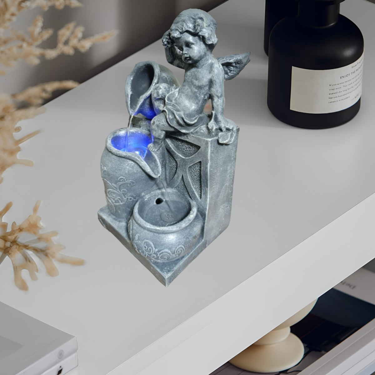 FUENTE AGUA 3 CANTAROS ÁNGEL DECORATIVA LED JHN - 10