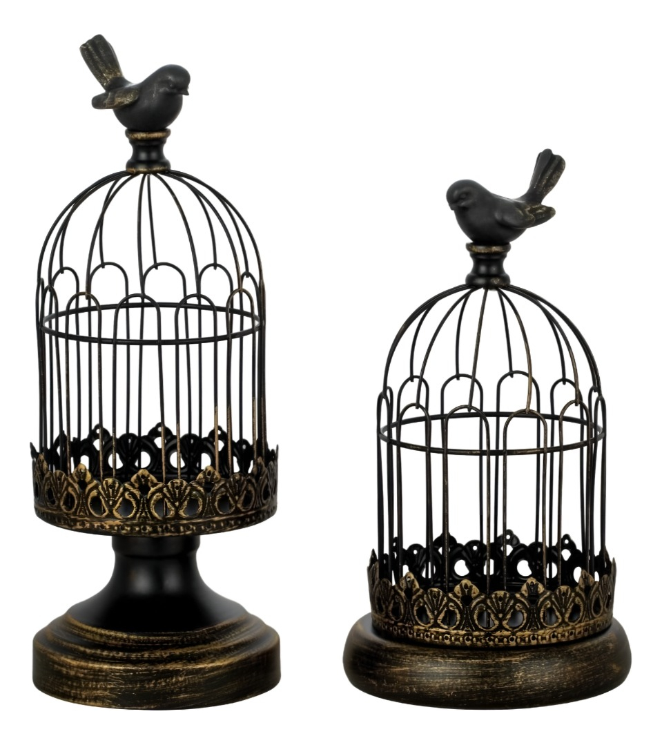 SET DE 2 CANDELABRO PORTAVELAS DECORATIVO JAULA NEGRO JHN - 1