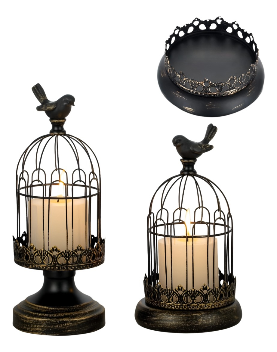 SET DE 2 CANDELABRO PORTAVELAS DECORATIVO JAULA NEGRO JHN - 3