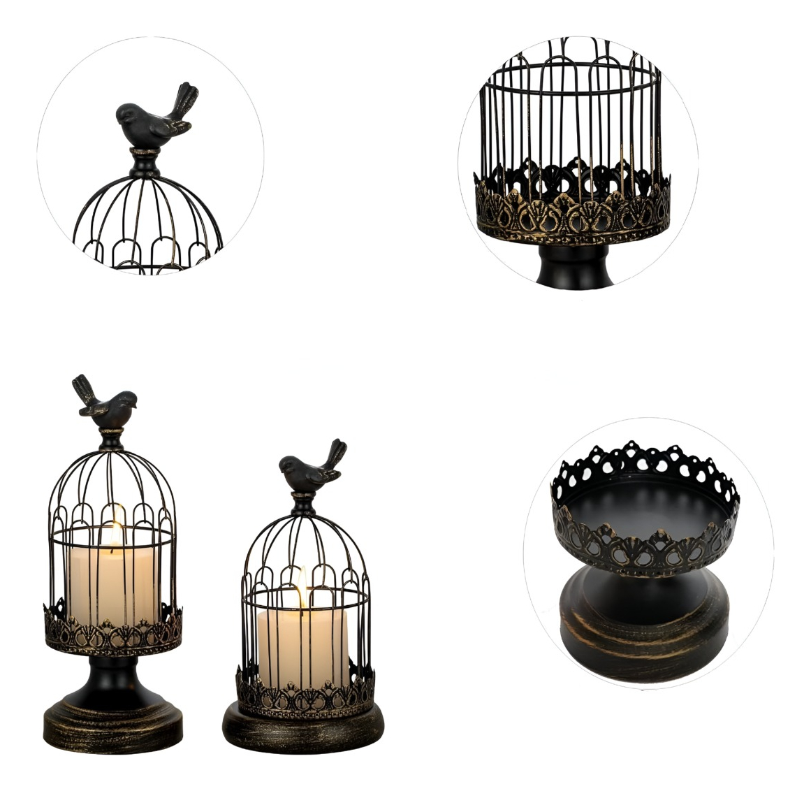 SET DE 2 CANDELABRO PORTAVELAS DECORATIVO JAULA NEGRO JHN - 4