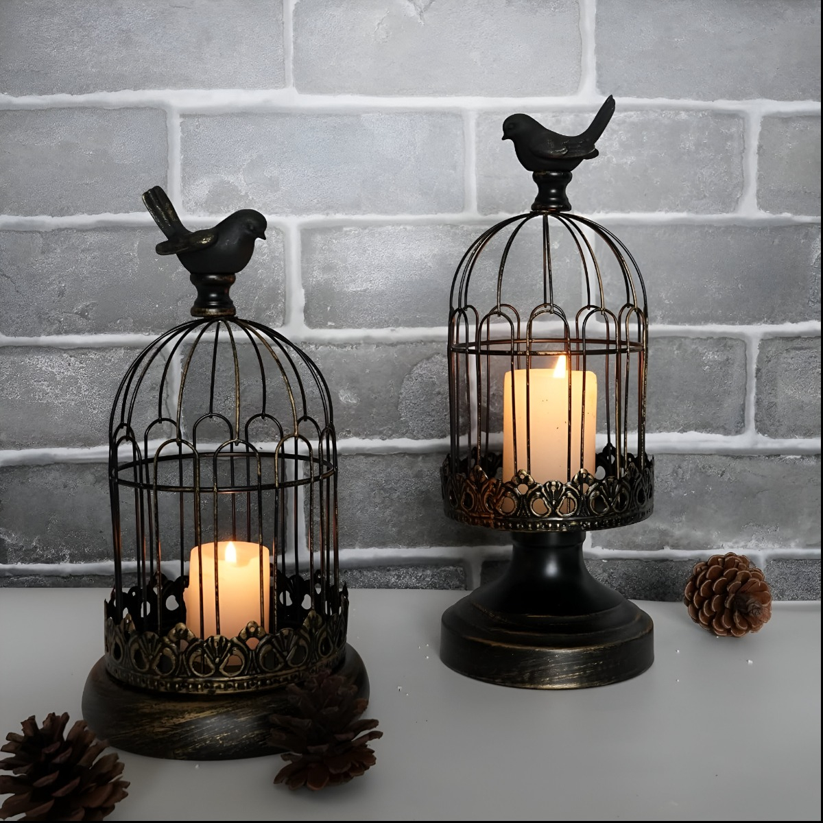 SET DE 2 CANDELABRO PORTAVELAS DECORATIVO JAULA NEGRO JHN - 7