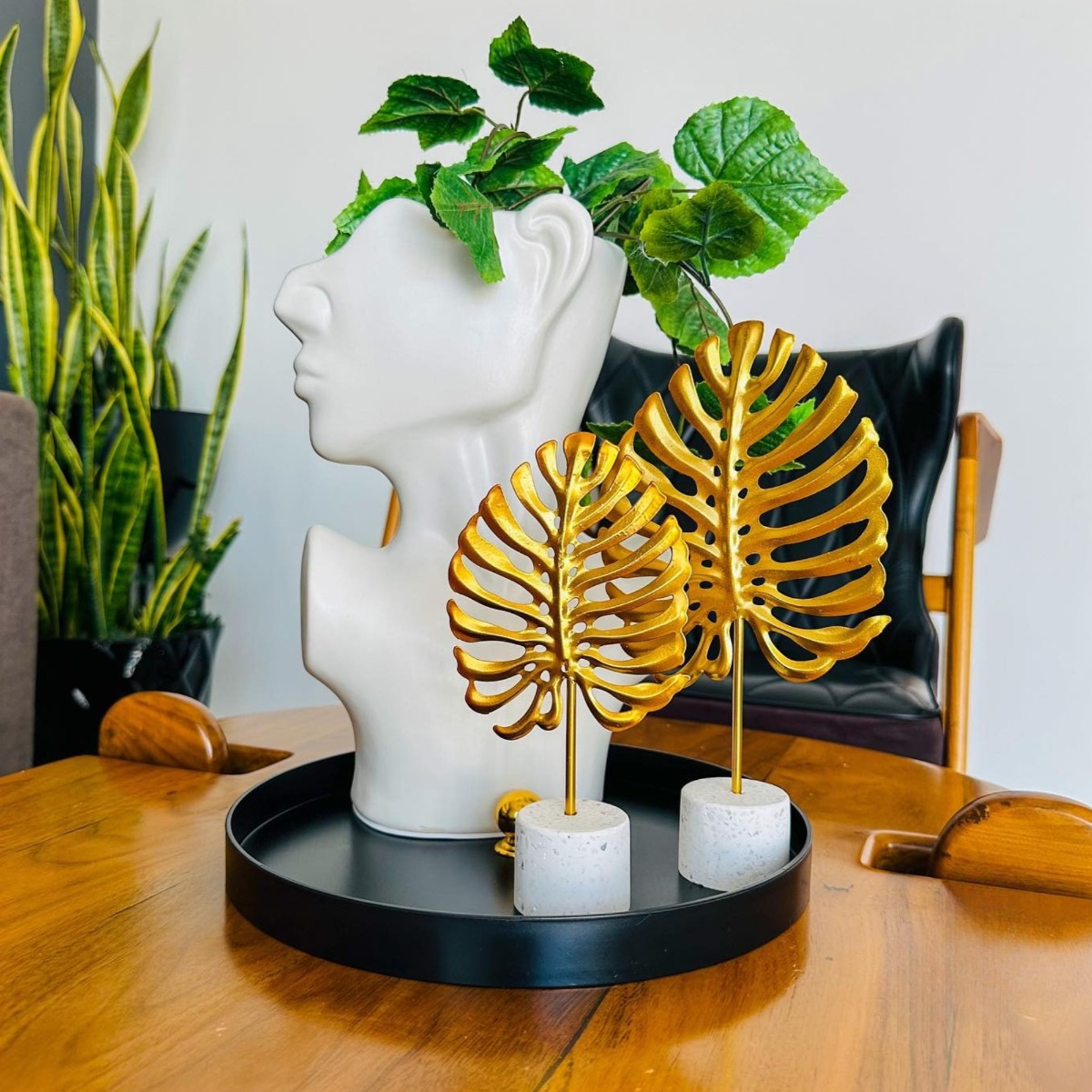 SET DE 2 FIGURA HOJA ESCULTURA DECORACIÓN MODERNA JHN - 2