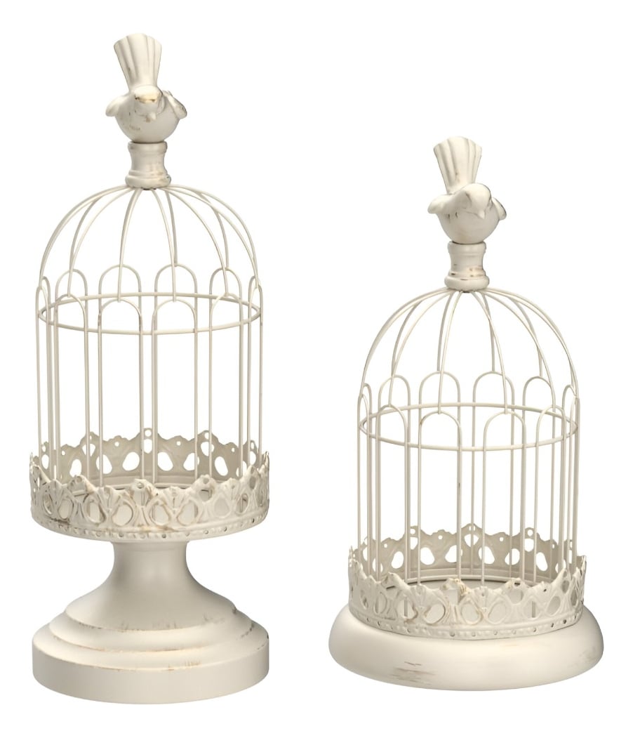 SET DE 2 CANDELABRO PORTAVELAS DECORATIVO JAULA BLANCO JHN - 1