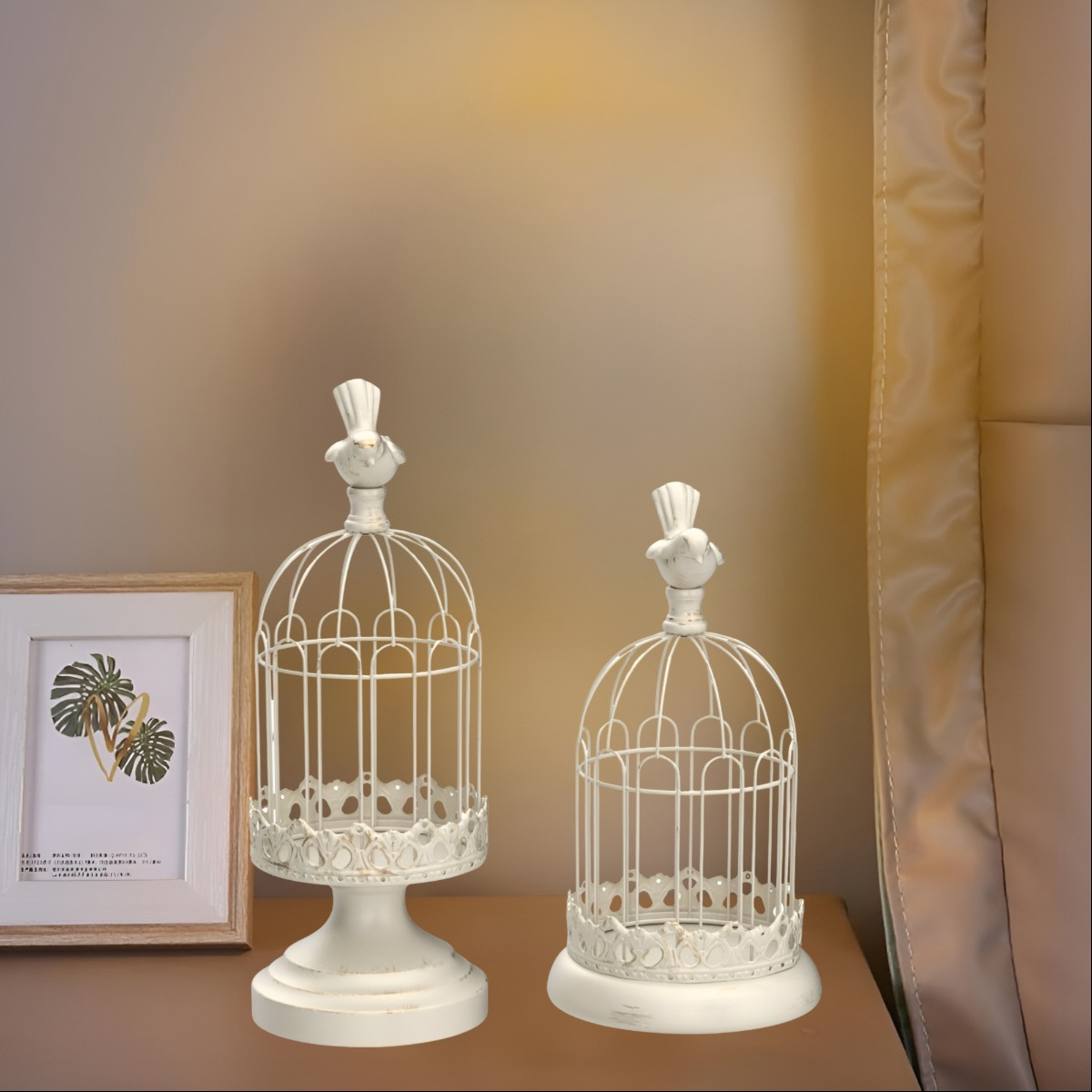 SET DE 2 CANDELABRO PORTAVELAS DECORATIVO JAULA BLANCO JHN - 2