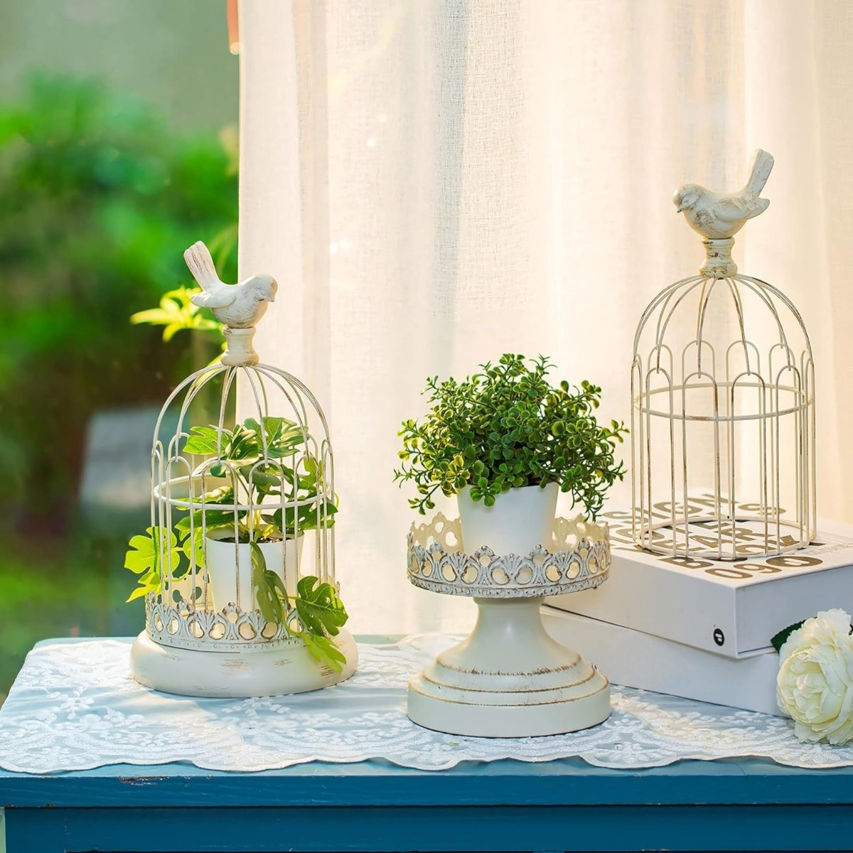SET DE 2 CANDELABRO PORTAVELAS DECORATIVO JAULA BLANCO JHN - 5
