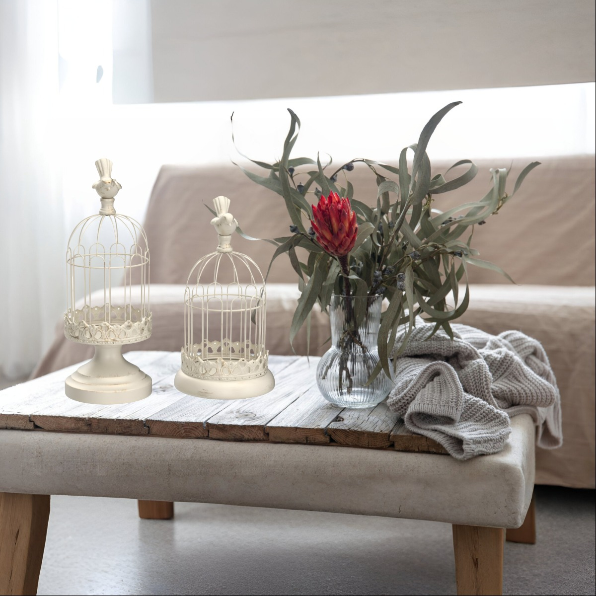 SET DE 2 CANDELABRO PORTAVELAS DECORATIVO JAULA BLANCO JHN - 8