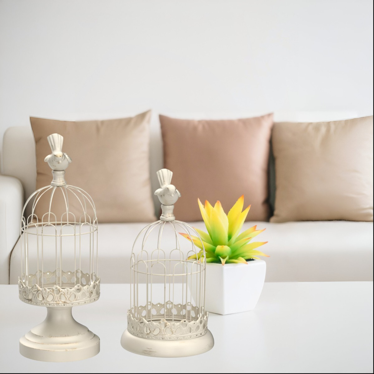 SET DE 2 CANDELABRO PORTAVELAS DECORATIVO JAULA BLANCO JHN - 9