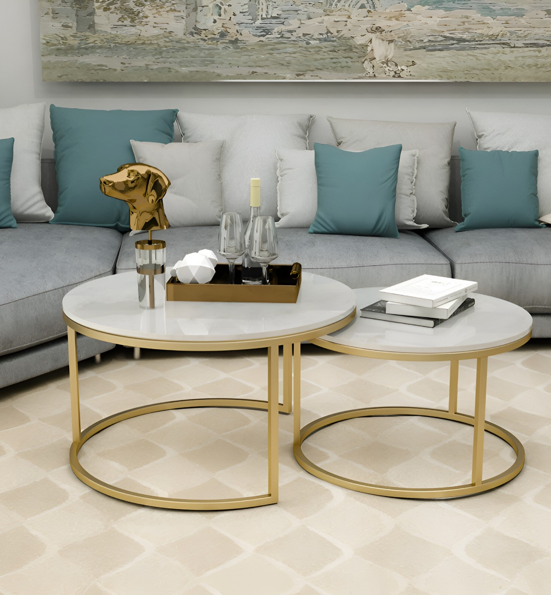 SET 2 PIEZAS MESA CENTRO AUXILIAR MODERNA MINIMALISTA JHN - 8