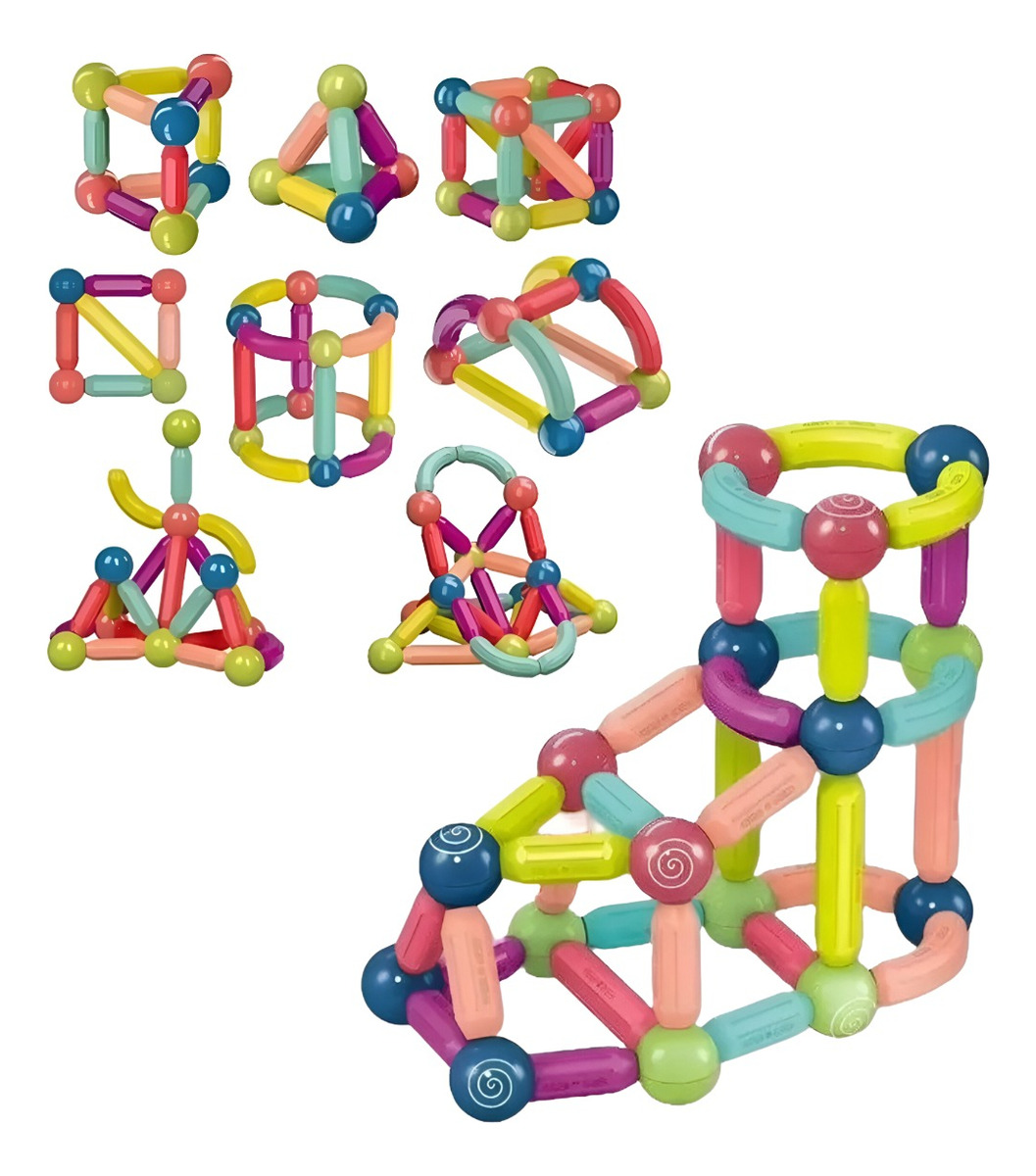 BLOQUES CONSTRUCCIÓN MULTICOLOR MAGNÉTICOS JUGUETES BOLAS VARILLAS JHN - 3