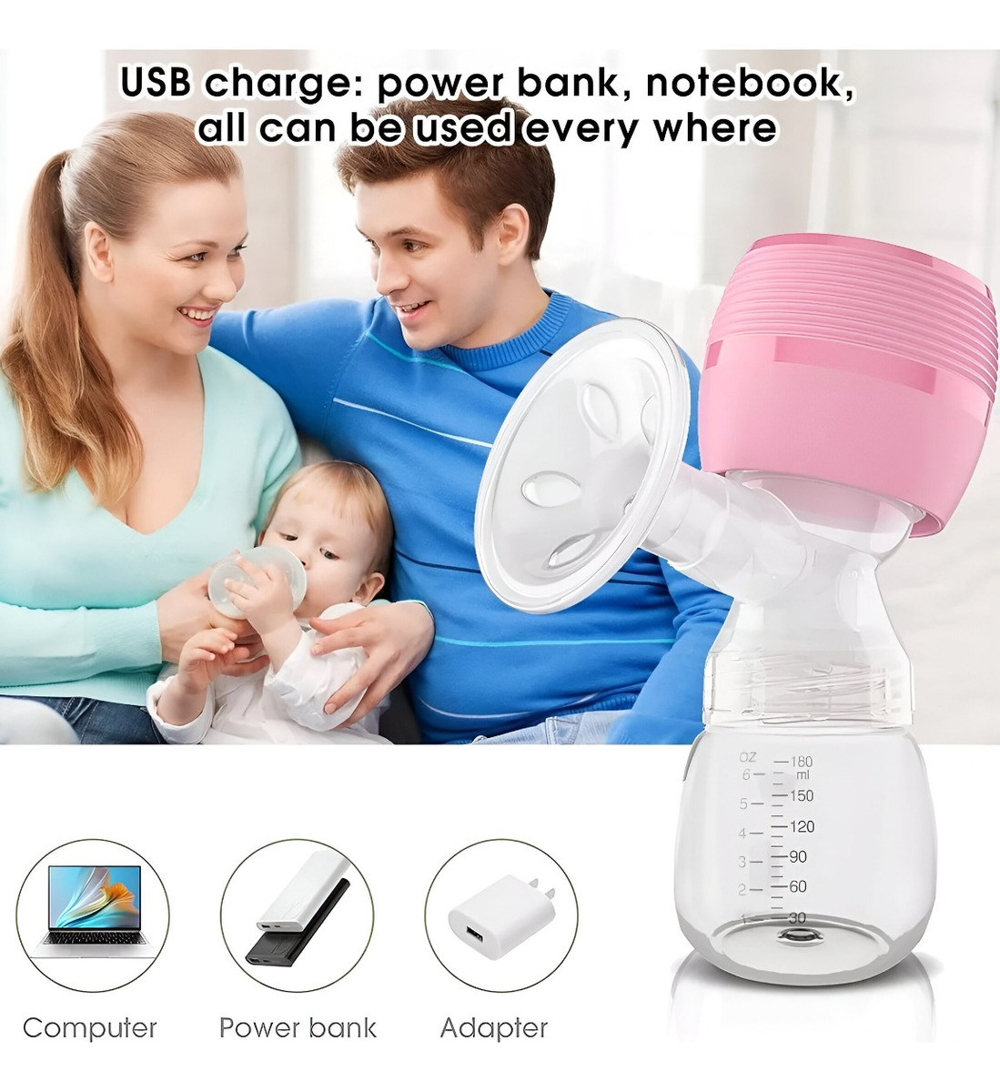 EXTRACTOR LECHE SACALECHE RECARGABLE USB PORTÁTIL JHN MULTICOLOR - 2