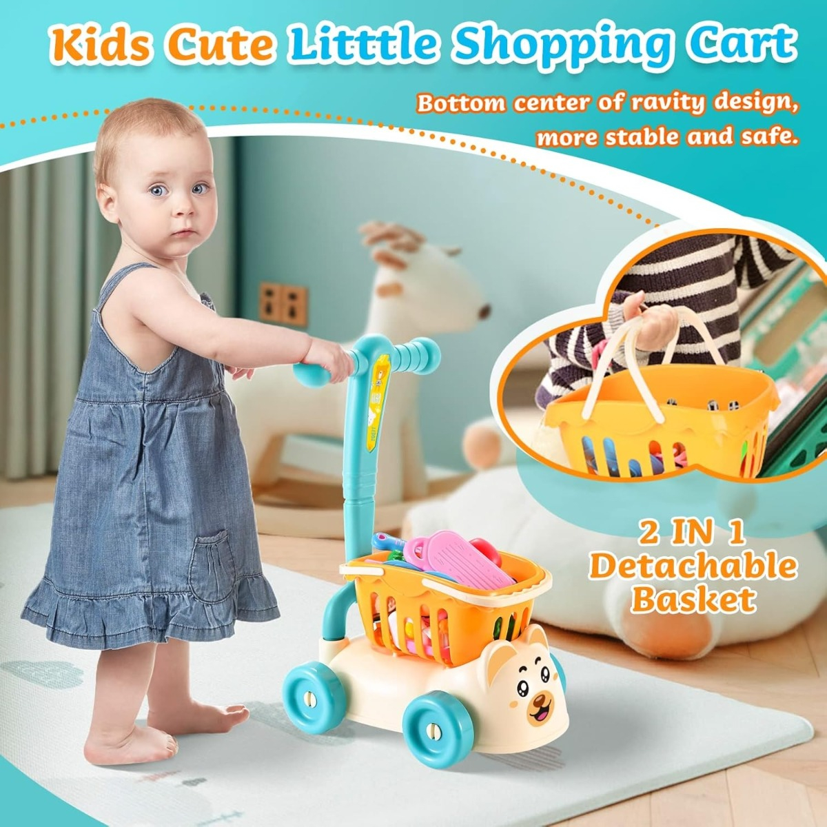 CARRITO COMPRAS JUGUETE ALIMENTOS SIMULAR CESTA 2EN1 JHN - 5