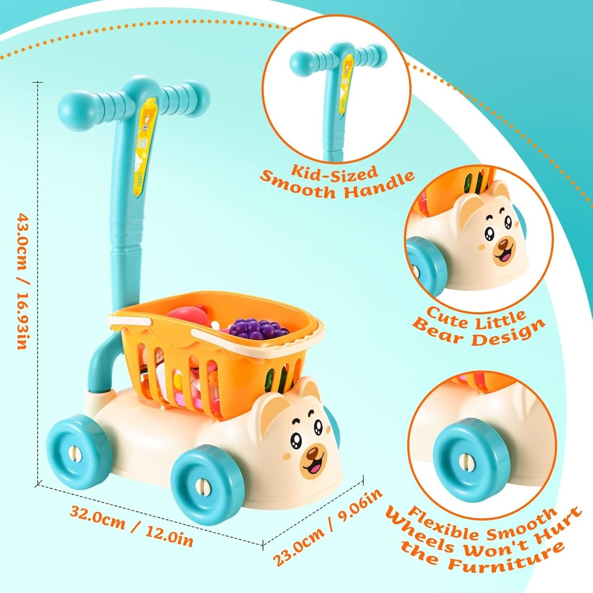 CARRITO COMPRAS JUGUETE ALIMENTOS SIMULAR CESTA 2EN1 JHN - 7