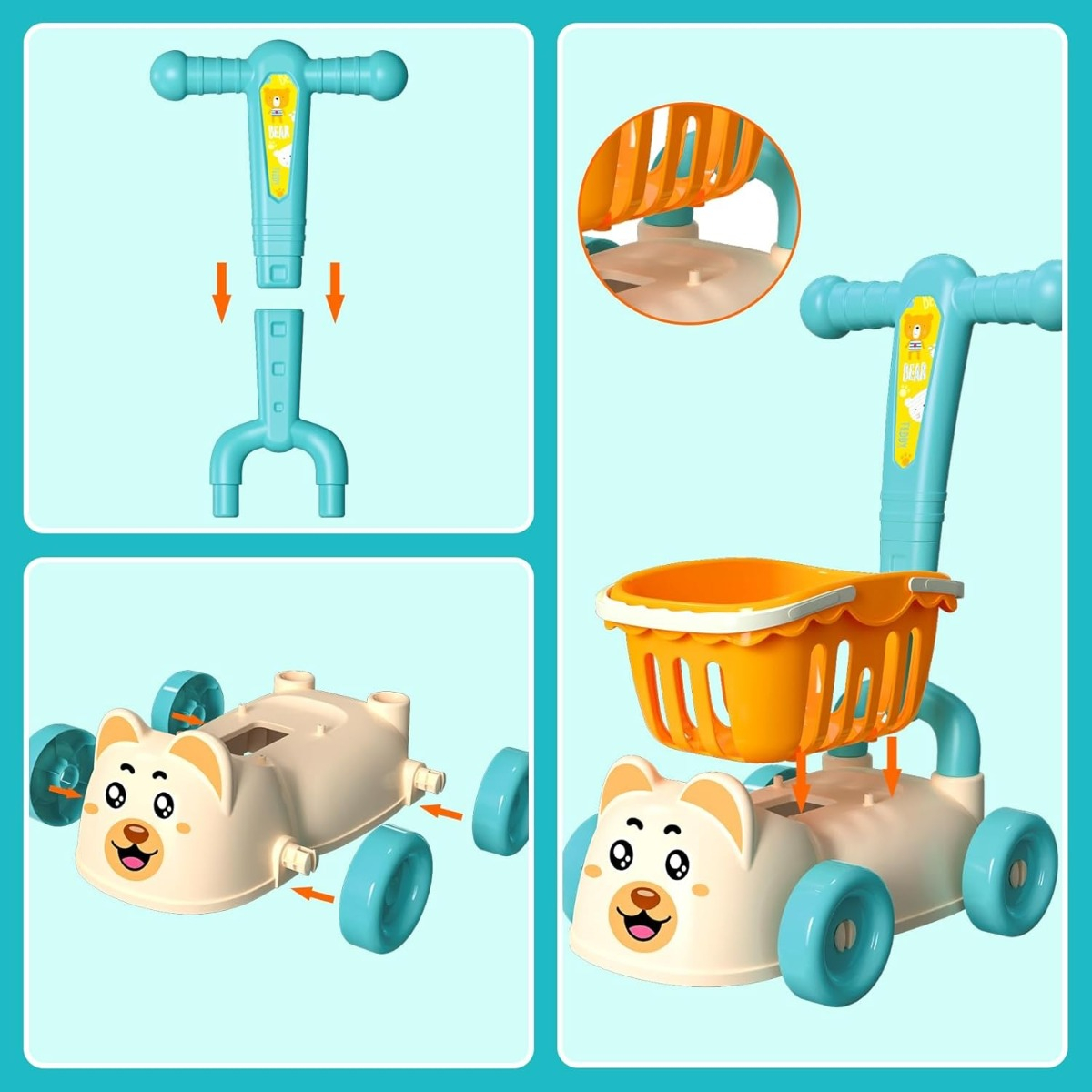 CARRITO COMPRAS JUGUETE ALIMENTOS SIMULAR CESTA 2EN1 JHN - 8
