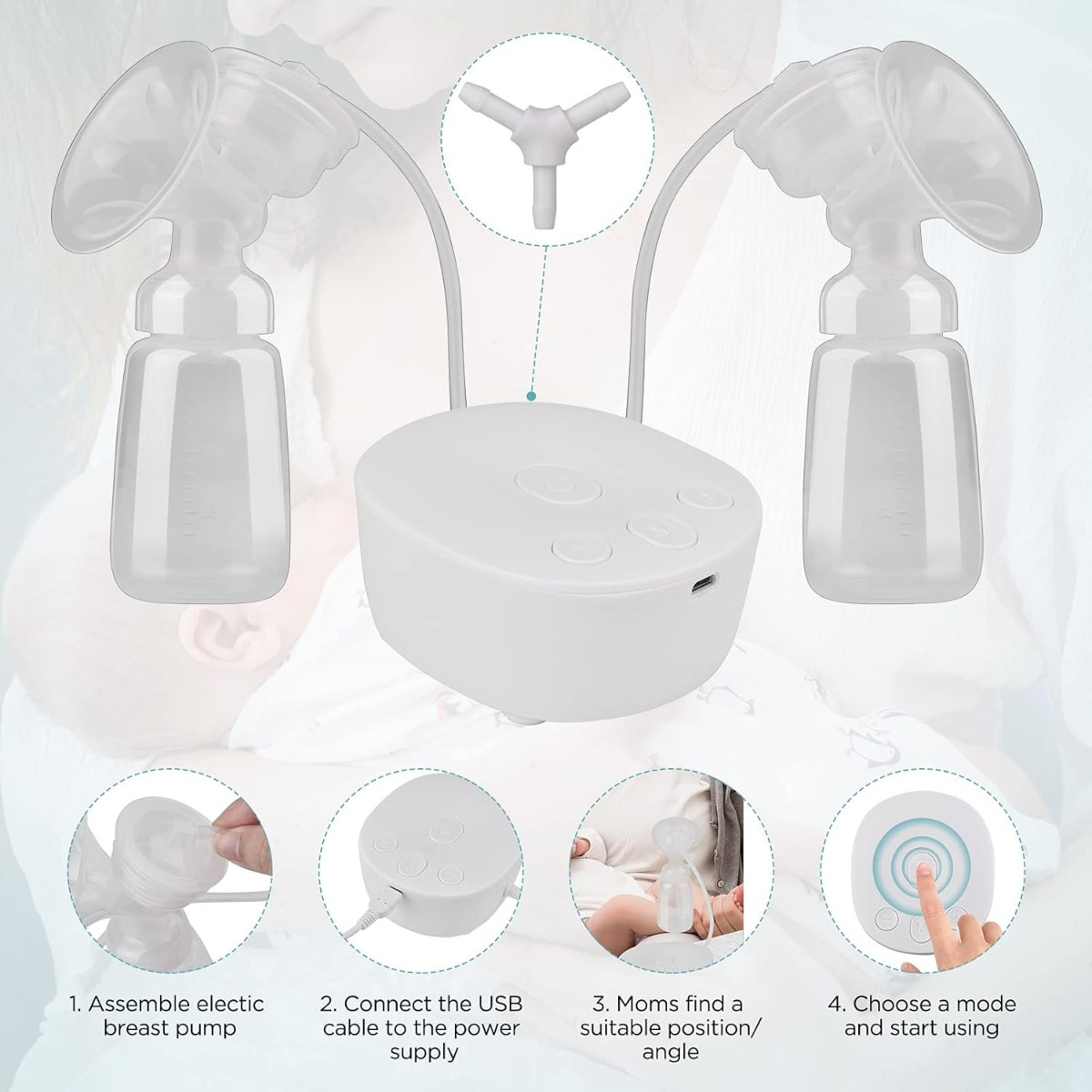 EXTRACTOR LECHE SACALECHE RECARGABLE DOBLE PORTÁTIL JHN MULTICOLOR - 7