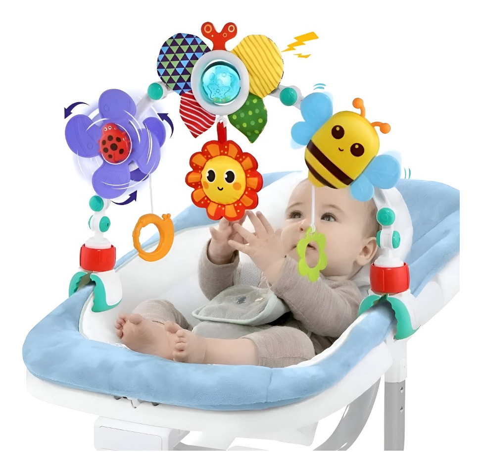 MÓVIL SONAJERO MULTICOLOR ARCO COCHECITO CUNA BEBÉ SENSORIAL JHN - 1