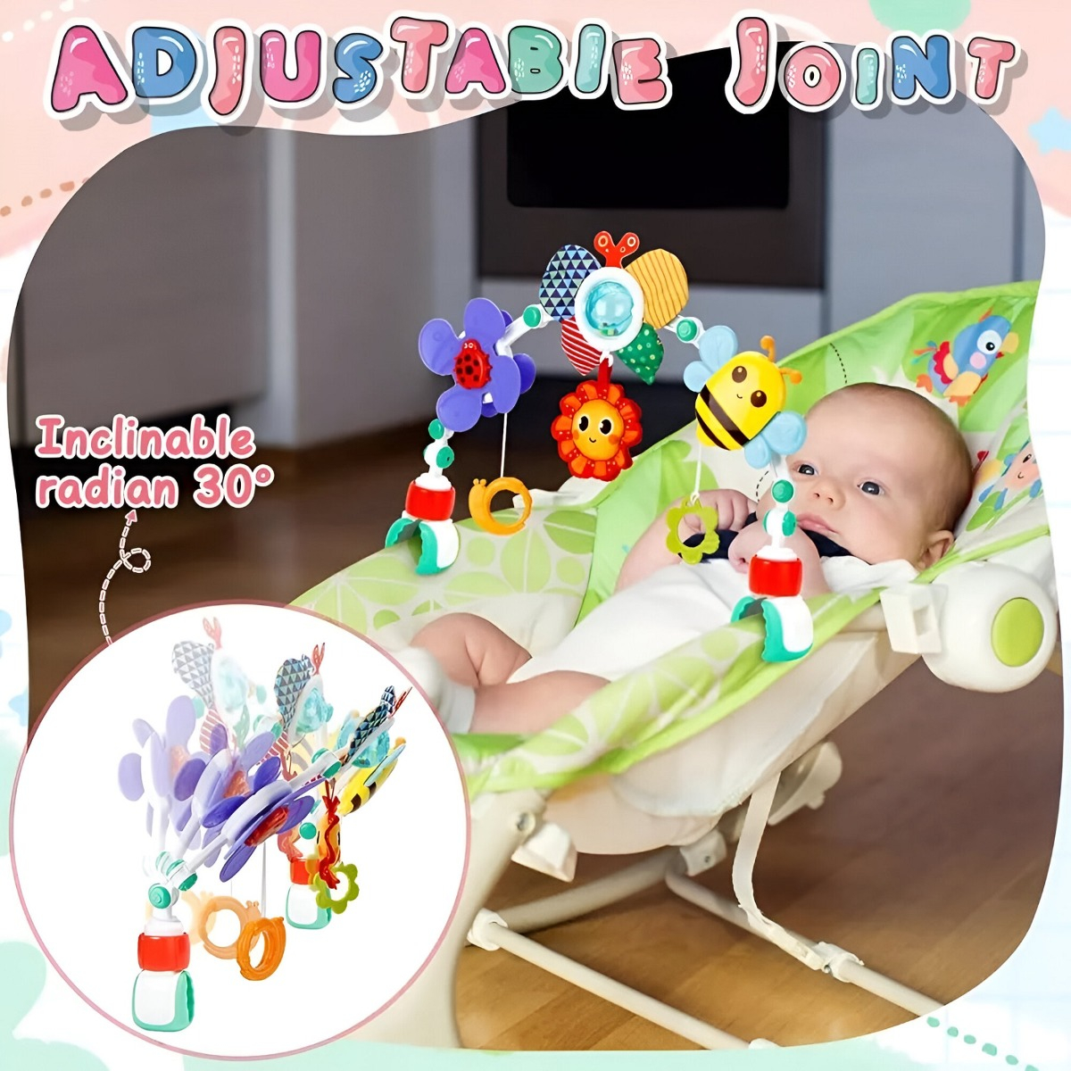 MÓVIL SONAJERO MULTICOLOR ARCO COCHECITO CUNA BEBÉ SENSORIAL JHN - 2