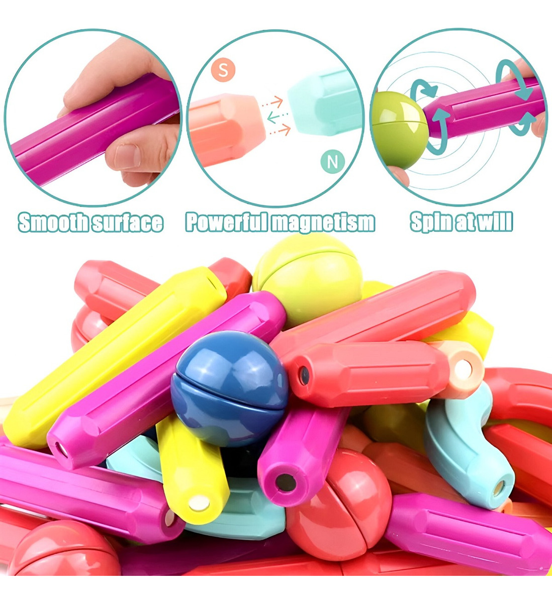 BLOQUES MAGNÉTICOS CONSTRUCCIÓN MULTICOLOR APRENDIZAJE EDUCATIVO JHN - 4