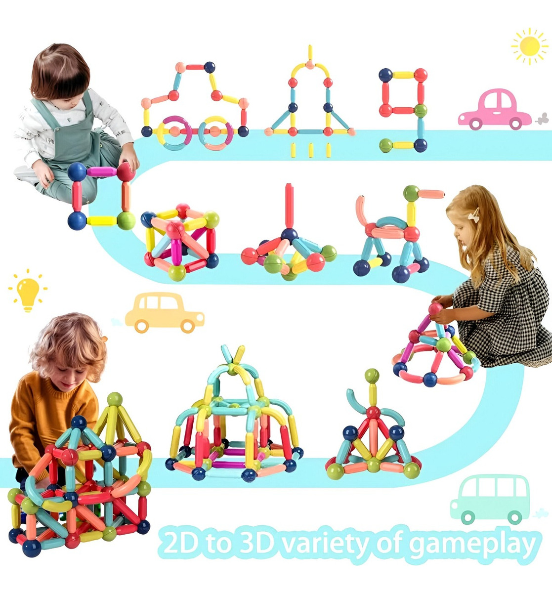 BLOQUES MAGNÉTICOS CONSTRUCCIÓN MULTICOLOR APRENDIZAJE EDUCATIVO JHN - 6