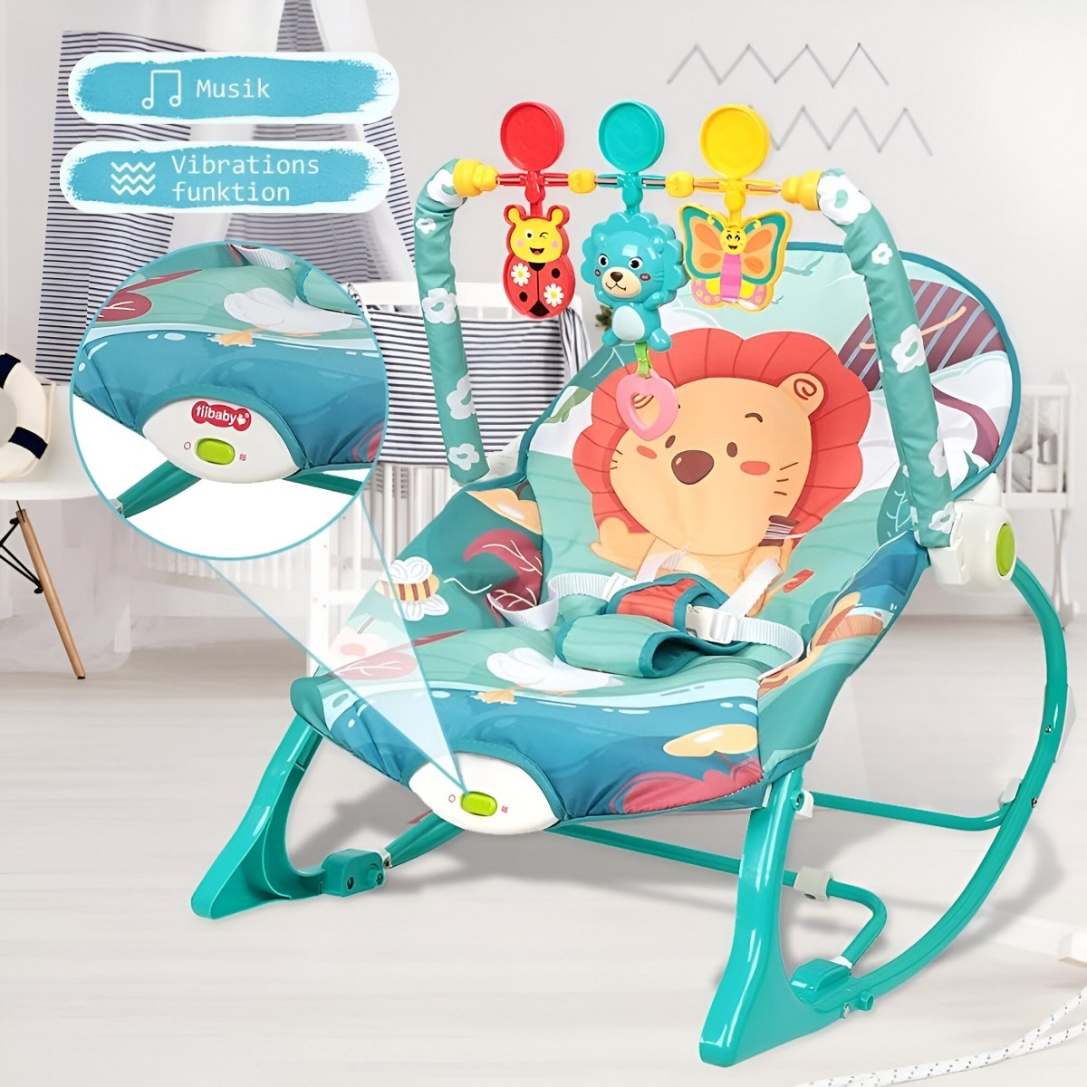 SILLA AJUSTABLE VIBRACIÓN TRANQUILIZADORA MÚSICA BEBÉ JHN - 7