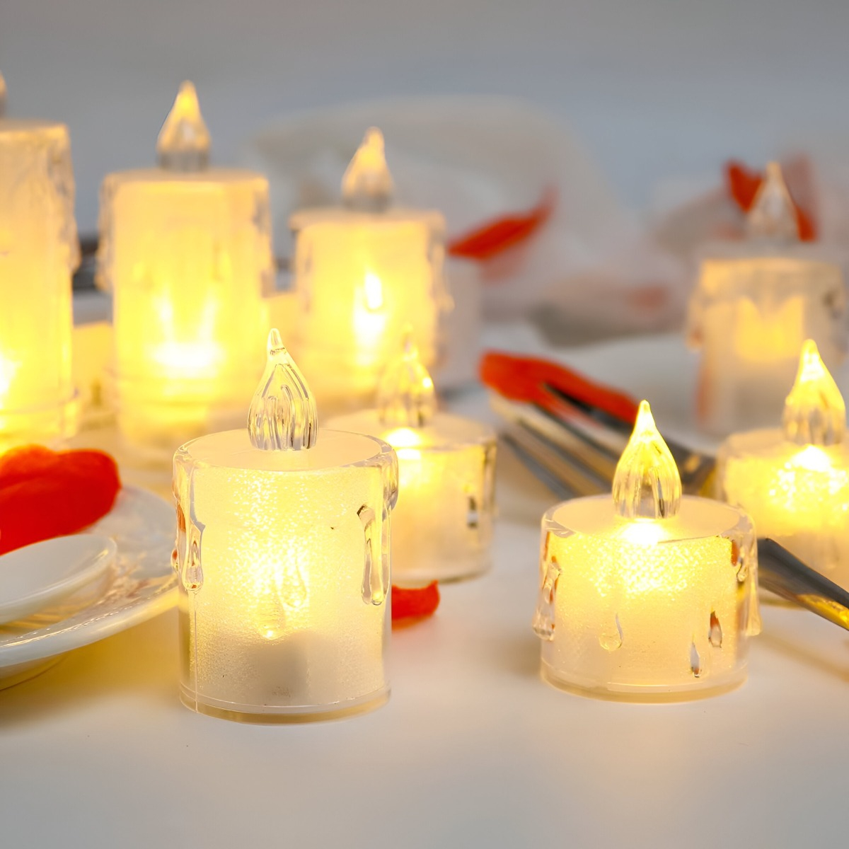 SET 12 VELAS DECORATIVAS LED SIN LLAMA CRISTAL ACRÍLICO JHN - 6