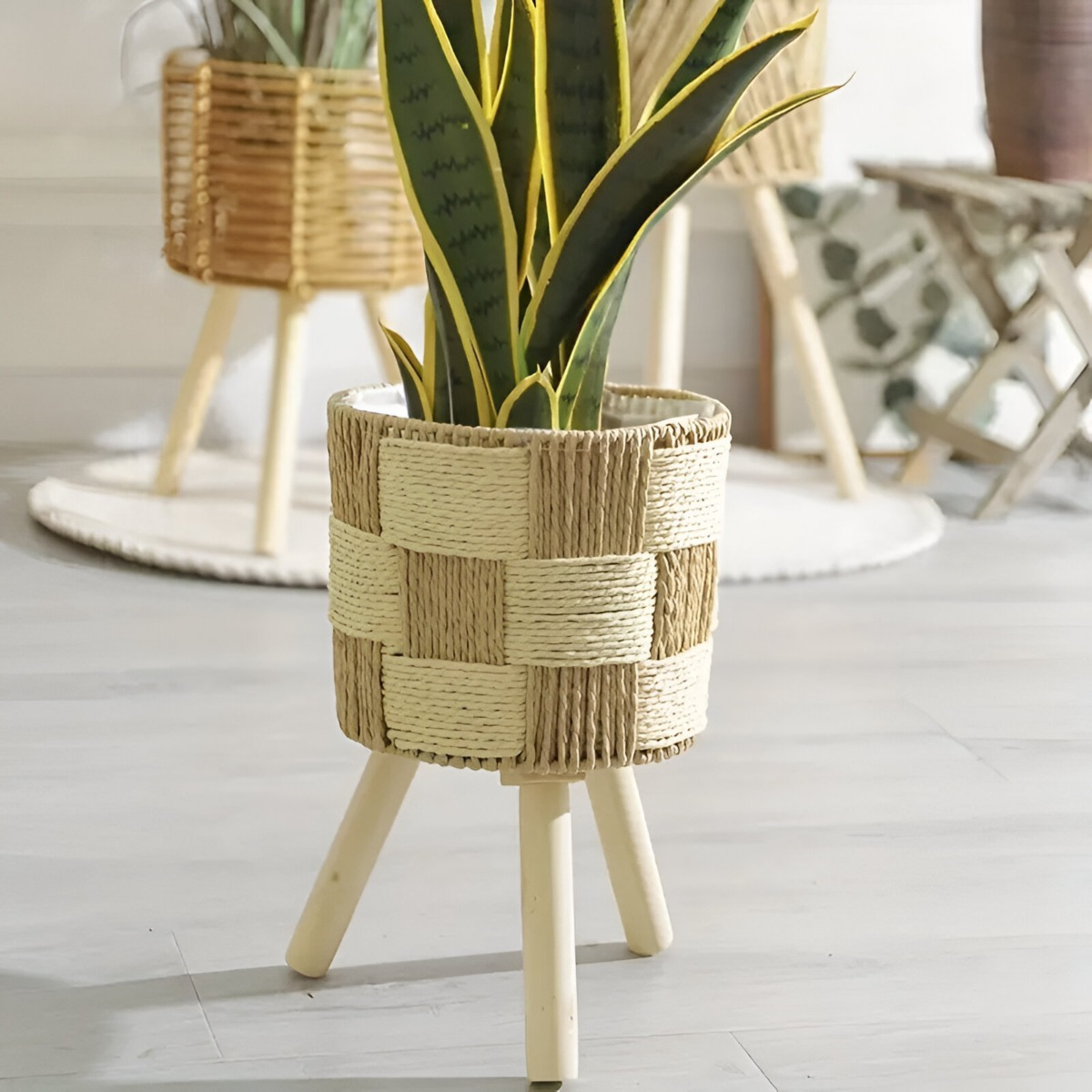SET DE 3 MACETEROS TEJIDOS A MANO JARDÍN DECORACIÓN JHN - 6