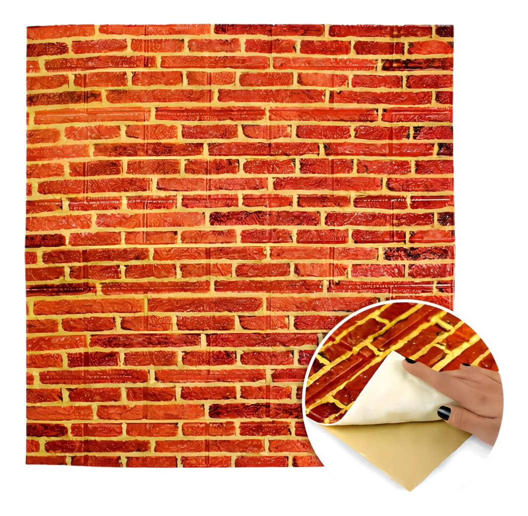 LÁMINA SET 4 PAPEL MURAL 3D PARED LADRILLO DECORATIVO JHN MULTICOLOR 77 CM - 1