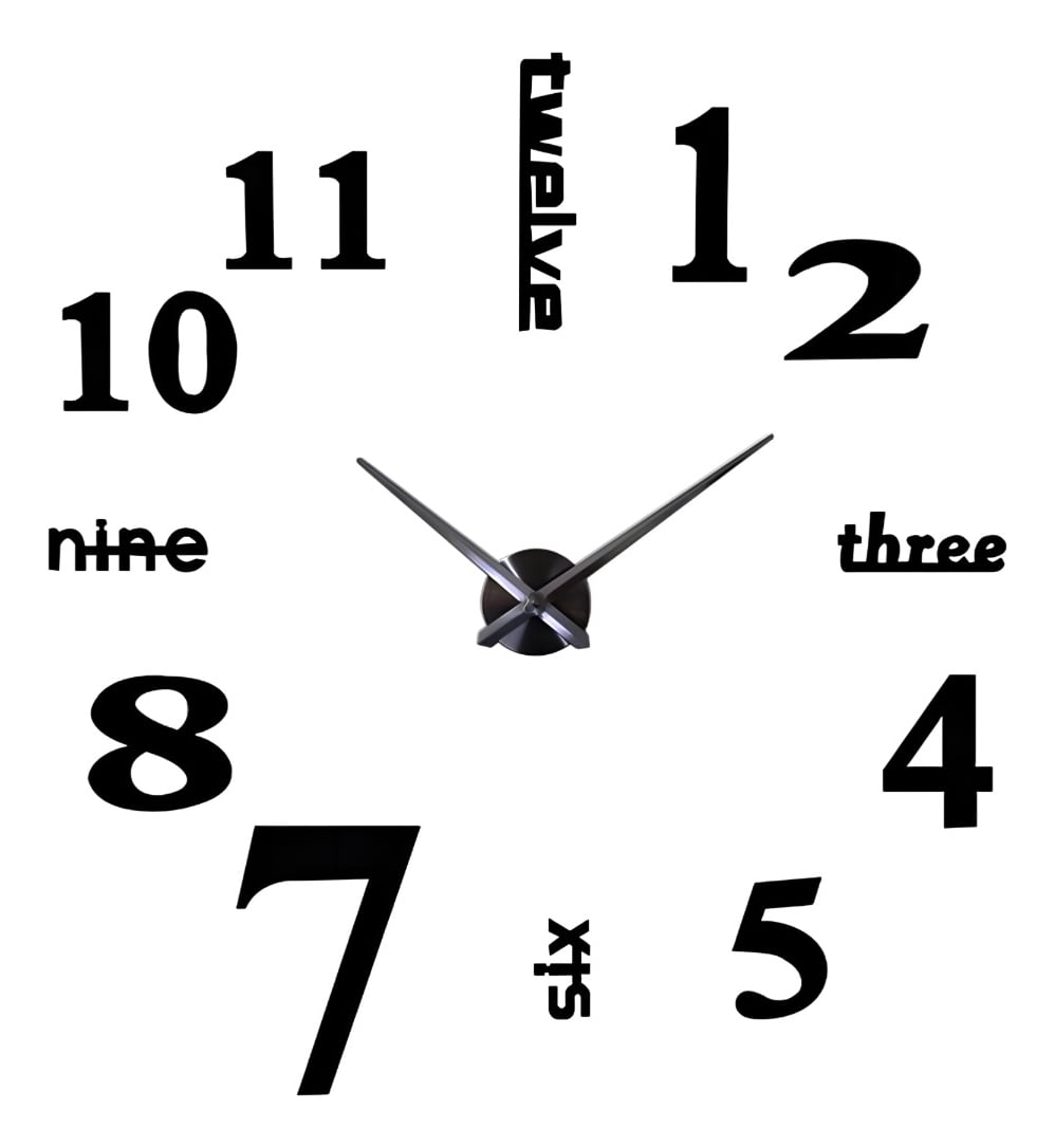 RELOJ PARED GRANDE 3D SIN MARCO DECORACIÓN NEGRO JHN - 1