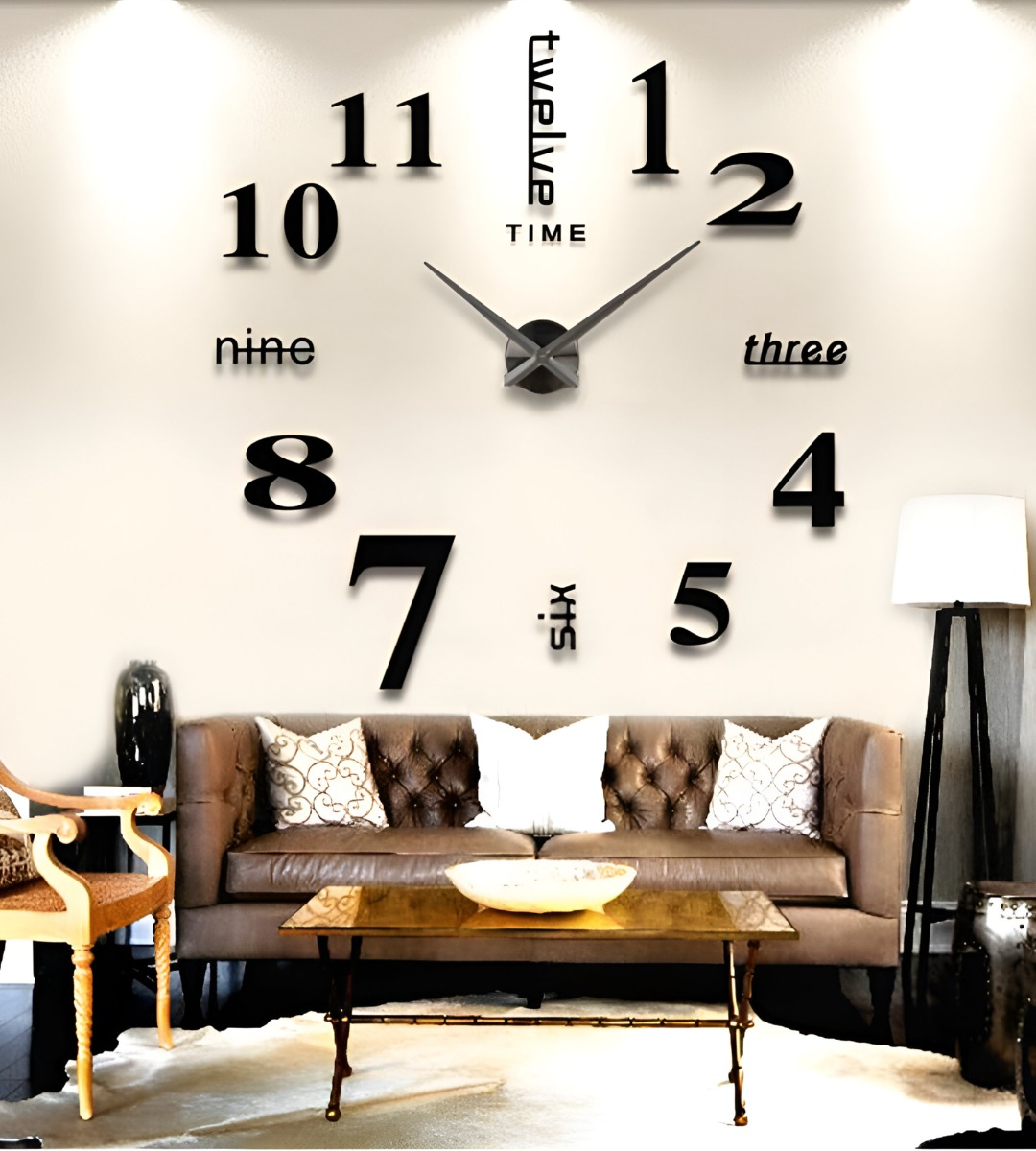 RELOJ PARED GRANDE 3D SIN MARCO DECORACIÓN NEGRO JHN - 2
