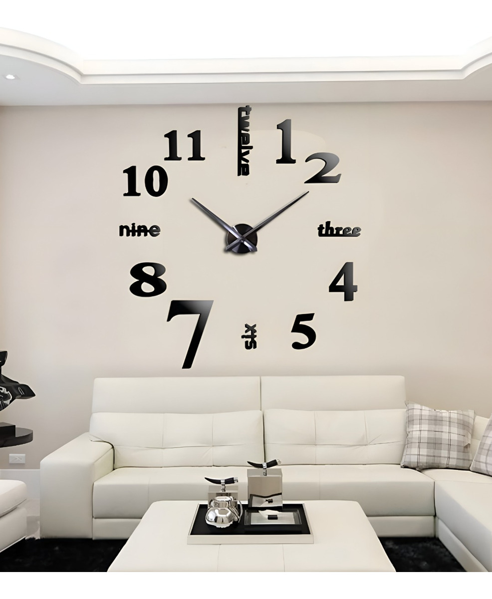 RELOJ PARED GRANDE 3D SIN MARCO DECORACIÓN NEGRO JHN - 4