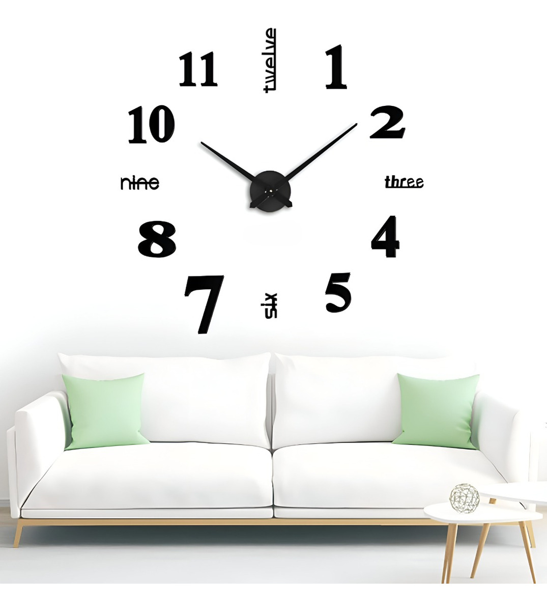 RELOJ PARED GRANDE 3D SIN MARCO DECORACIÓN NEGRO JHN - 6